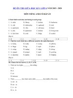 Tải Đề thi thử giữa học kì 1 lớp 6 môn tiếng Anh năm 2019 - 2020 - Đề kiểm tra tiếng Anh 6 mới có đáp án