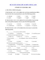 Tải Đề thi thử vào lớp 10 môn tiếng Anh năm 2020 - 2021 số 15 - Đề thi tuyển sinh lớp 10 môn Anh có đáp án