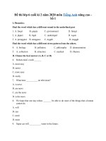 Tải Đề thi lớp 6 cuối kì 2 năm 2020 môn Tiếng Anh nâng cao - Số 1 - Đề kiểm tra tiếng Anh cuối học kì 2 lớp 6 có đáp án