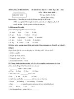 Tải Đề kiểm tra học kỳ 1 môn tiếng Anh lớp 6 huyện Bình Giang, Hải Dương năm học 2013 - 2014 - Đề thi học kỳ 1 môn tiếng Anh lớp 6 có đáp án