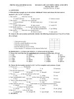 Tải Đề thi giữa học kì 1 môn Tiếng Anh lớp 8 huyện Bình Giang, Hải Dương năm 2014 - 2015 - Đề KSCL giữa học kì 1 môn Tiếng Anh lớp 8 có đáp án