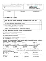 Tải Đề kiểm tra 1 tiết lần 2 lớp 9 môn tiếng Anh có đáp án - Đề ôn thi học kì 1 lớp 9 môn tiếng Anh