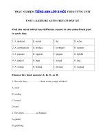 Tải Trắc nghiệm tiếng Anh 8 Unit 1 Leisure Activities - Bài tập Unit 1 lớp 8 Leisure Activities có đáp án
