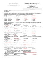 Tải Đề thi giữa học kì 1 môn Tiếng Anh lớp 10 trường THPT Nguyễn Trãi, Thái Bình năm học 2016 - 2017 có đáp án - Đề kiểm tra giữa học kỳ 1 môn Tiếng Anh 10