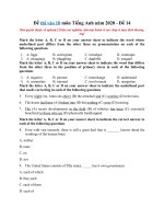 Tải Đề thi vào 10 môn Tiếng Anh năm 2020 - Đề 14 - Đề luyện thi vào 10 môn Anh nâng cao có đáp án
