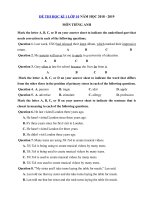 Tải Đề thi học kì 1 lớp 10 môn Tiếng Anh năm học 2018 - 2019 trường THPT Yên Lạc - Đề kiểm tra học kì 1 môn Tiếng Anh lớp 10 có đáp án