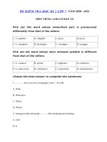 Tải Đề thi học kì 1 tiếng Anh lớp 7 năm 2020 - 2021 - Đề thi tiếng Anh lớp 7 học kì 1 có đáp án