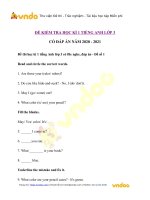 Tải 2 Đề thi học kì 1 môn tiếng Anh lớp 3 có file nghe + đáp án - Đề thi tiếng Anh học kì 1 lớp 3 có đáp án - 2 Đề