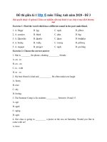 Tải Đề thi giữa kì 1 lớp 6 môn Tiếng Anh năm 2020 - Đề 3 - Đề kiểm tra giữa học kì 1 lớp 6 môn Tiếng Anh có đáp án