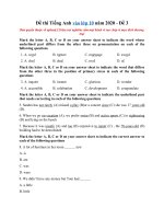 Tải Đề thi Tiếng Anh vào lớp 10 năm 2020 - Đề 3 - Đề luyện thi vào 10 môn Anh nâng cao có đáp án