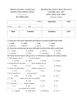 Tải Đề thi giữa học kỳ 2 môn Tiếng Anh lớp 9 trường THCS Phước Thắng, TP. Vũng Tàu năm học 2012 - 2013 - Đề kiểm tra chất lượng giữa học kỳ 2 môn tiếng Anh lớp 9