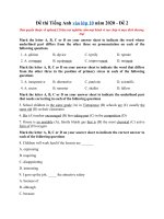 Tải Đề thi Tiếng Anh vào lớp 10 năm 2020 - Đề 2 - Đề luyện thi vào 10 môn Anh nâng cao có đáp án