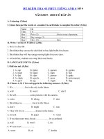 Tải Đề kiểm tra 1 tiết lần 4 học kì 2 lớp 6 môn tiếng Anh mới có đáp án - Đề thi tiếng Anh lớp 6 có đáp án năm 2019 - 2020