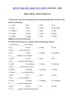 Tải Đề ôn thi giữa học kì 1 môn tiếng Anh lớp 6 năm 2019 - 2020 - Đề kiểm tra tiếng Anh 6 mới có đáp án