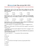 Tải Đề thi vào 10 môn Tiếng Anh năm 2020 - Đề 20 - Đề luyện thi vào 10 môn Anh nâng cao có đáp án