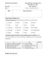 Tải Đề kiểm tra học kỳ 2 môn Tiếng Anh lớp 5 năm 2015 trường Tiểu học Côn Minh - Đề thi học kỳ II môn Tiếng Anh lớp 5 có đáp án