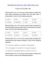 Tải Đề thi giữa kì 1 tiếng Anh 9 mới có đáp án - Đề thi tiếng Anh lớp 9 giữa học kì 1 năm 2020 - 2021