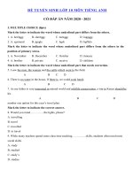 Tải Đề thi thử vào lớp 10 môn tiếng Anh năm 2020 - 2021 số 21 - Đề tiếng Anh thi vào lớp 10 có đáp án