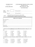 Tải Đề thi chọn học sinh giỏi cấp tỉnh môn Tiếng Anh lớp 8 Sở GD-ĐT Hà Nội năm học 2015 - 2016 - Đề thi học sinh giỏi môn tiếng Anh lớp 8 có đáp án