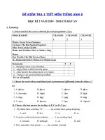 Tải Đề kiểm tra 1 tiết học kì 2 môn Tiếng Anh lớp 6 năm học 2019 - 2020 - Bài kiểm tra 45 phút tiếng Anh lớp 6 có đáp án