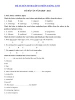 Tải Đề thi tuyển sinh lớp 10 môn Anh năm 2020 số 13 - Đề thi tiếng Anh vào lớp 10 có đáp án
