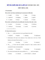 Tải Đề thi môn Tiếng Anh lớp 10 học kì 2 có đáp án năm học 2018 - 2019 số 3 - Đề thi học kì 2 lớp 10 môn Tiếng Anh có đáp án
