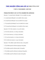 Tải Trắc nghiệm Writing tiếng Anh 10 Unit 2 Your body and you - Bài tập Unit 2 lớp 10 Your body and you có đáp án