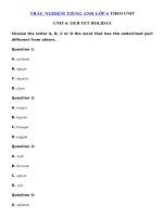 Tải Trắc nghiệm Ngữ âm tiếng Anh lớp 6 Unit 6 Our Tet Holiday - Bài tập Tiếng Anh 6 mới theo từng Unit có đáp án