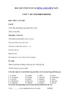 Tải Bài tập cuối tuần Tiếng Anh 8 tập 1 tuần 16 Unit 7 My Neighbourhood - Ôn tập Tiếng Anh lớp 8 theo từng Unit có đáp án