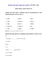 Tải Đề ôn thi giữa kì 1 môn tiếng Anh lớp 6 năm 2019 - 2020 - Đề kiểm tra tiếng Anh 6 mới có đáp án