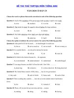 Tải Đề thi thử tốt nghiệp THPT lần 1 môn tiếng Anh trường THPT Thuận Thành - Đề thi tiếng Anh THPT Quốc Gia 2020 có đáp án
