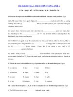 Tải Đề kiểm tra 1 tiết lần 3 học kì 2 lớp 6 môn tiếng Anh Thí điểm năm học 2019-2020 - Đề kiểm tra tiếng Anh 6 mới có đáp án