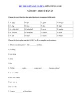 Tải Đề thi giữa kì 2 lớp 6 môn tiếng Anh năm 2019 - 2020 số 3 - Đề kiểm tra tiếng Anh 6 mới có đáp án