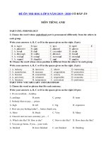 Tải Đề ôn thi học sinh giỏi lớp 8 môn Tiếng Anh năm học 2019 - 2020 số 7 - Đề thi học sinh giỏi môn tiếng Anh 8 có đáp án