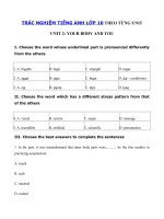 Tải Trắc nghiệm tiếng Anh lớp 10 Unit 2 Your body and you - Bài tập Unit 2 lớp 10 Your body and you có đáp án