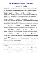 Tải Đề thi thử tốt nghiệp THPT lần 2 môn tiếng Anh trường THPT Tiên Du số 1 - Đề thi tiếng Anh THPT Quốc Gia 2020 có đáp án