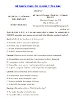 Tải Đề thi tuyển sinh vào lớp 10 môn Tiếng Anh Sở GD&ĐT Thừa Thiên Huế có đáp án - Đề thi tiếng Anh vào lớp 10 có đáp án