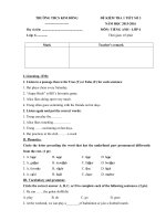 Tải Đề kiểm tra 1 tiết số 3 môn Tiếng Anh lớp 6 trường THCS Kim Đồng năm học 2015 - 2016 - Đề kiểm tra 45 phút học kỳ 2 môn tiếng Anh lớp 6 có đáp án