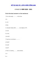 Tải Đề kiểm tra tiếng Anh lớp 8 học kì 1 năm 2020 - 2021 số 2 - Đề thi học kì 1 lớp 8 môn tiếng Anh có đáp án
