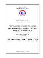 PHÁP LUẬT VỀ HỖ TRỢ DOANH NGHIỆP KHỞI NGHIỆP Ở VIỆT NAM QUA THỰC TIỄN TẠI TỈNH THỪA THIÊN HUẾ Chuyên ngành: Luật Kinh Tế. TÓM TẮT LUẬN VĂN THẠC SĨ LUẬT HỌC