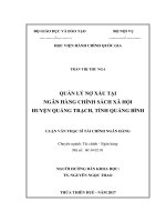 (Luận văn thạc sĩ) quản lý nợ xấu tại ngân hàng chính sách xã hội huyện quảng trạch, tỉnh quảng bình 