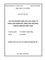 CƠ CẤU NGUỒN VỐN CỦA CÁC CÔNG TY THUỶ SẢN NIÊM YẾT TRÊN THỊ TRƯỜNG CHỨNG KHOÁN VIỆT NAM. TÓM TẮT LUẬN ÁN TIẾN SĨ KINH TẾ