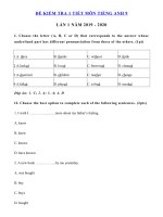 Tải Đề kiểm tra 1 tiết lần 1 lớp 9 môn tiếng Anh trường THCS Thị trấn Sông Thao - Đề kiểm tra tiếng Anh 9 mới có đáp án