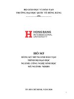 TRƯỜNG ĐẠI HỌC QUỐC TẾ HỒNG BÀNG. HỒ SƠ ĐĂNG KÝ MỞ NGÀNH ĐÀO TẠO TRÌNH ĐỘ ĐẠO HỌC NGÀNH: CÔNG NGHỆ SINH HỌC