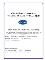 BẢN THÔNG TIN TÓM TẮT VỀ CÔNG TY ĐĂNG KÝ GIAO DỊCH CÔNG TY CỔ PHẦN THỰC PHẨM HỮU NGHỊ