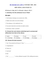 Tải 2 Đề thi học kì 1 lớp 11 môn tiếng Anh có file nghe - Đề thi tiếng Anh lớp 11 học kì 1 có file nghe + đáp án - 2 Đề