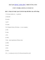 Tải Bài tập tiếng Anh lớp 7 Unit 5: Work and Play có đáp án - Tiếng Anh 7 Unit 5 Work and Play| Bài tập Unit 5 SGK tiếng Anh lớp 7 có đáp án