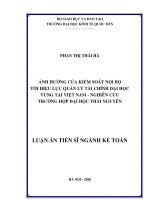 Ảnh hưởng của kiểm soát nội bộ tới hiệu lực quản lý tài chính đại học vùng tại Việt Nam - Nghiên cứu trường hợp Đại học Thái Nguyên