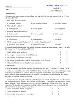 Tải Đề kiểm tra 45 phút lần 1 môn Tiếng Anh lớp 7 có file nghe và đáp án năm học 2019 - 2020 - Bài ôn tập tiếng Anh 7 Unit 1, 2, 3