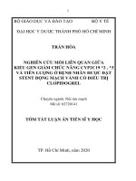 Mối liên quan giữa kiểu gene giảm chức năng CYP2C19 2, 3 và tiên lượng ở bệnh nhân được can thiệp đặt stent ĐMV có điều trị clopidogrel TT 